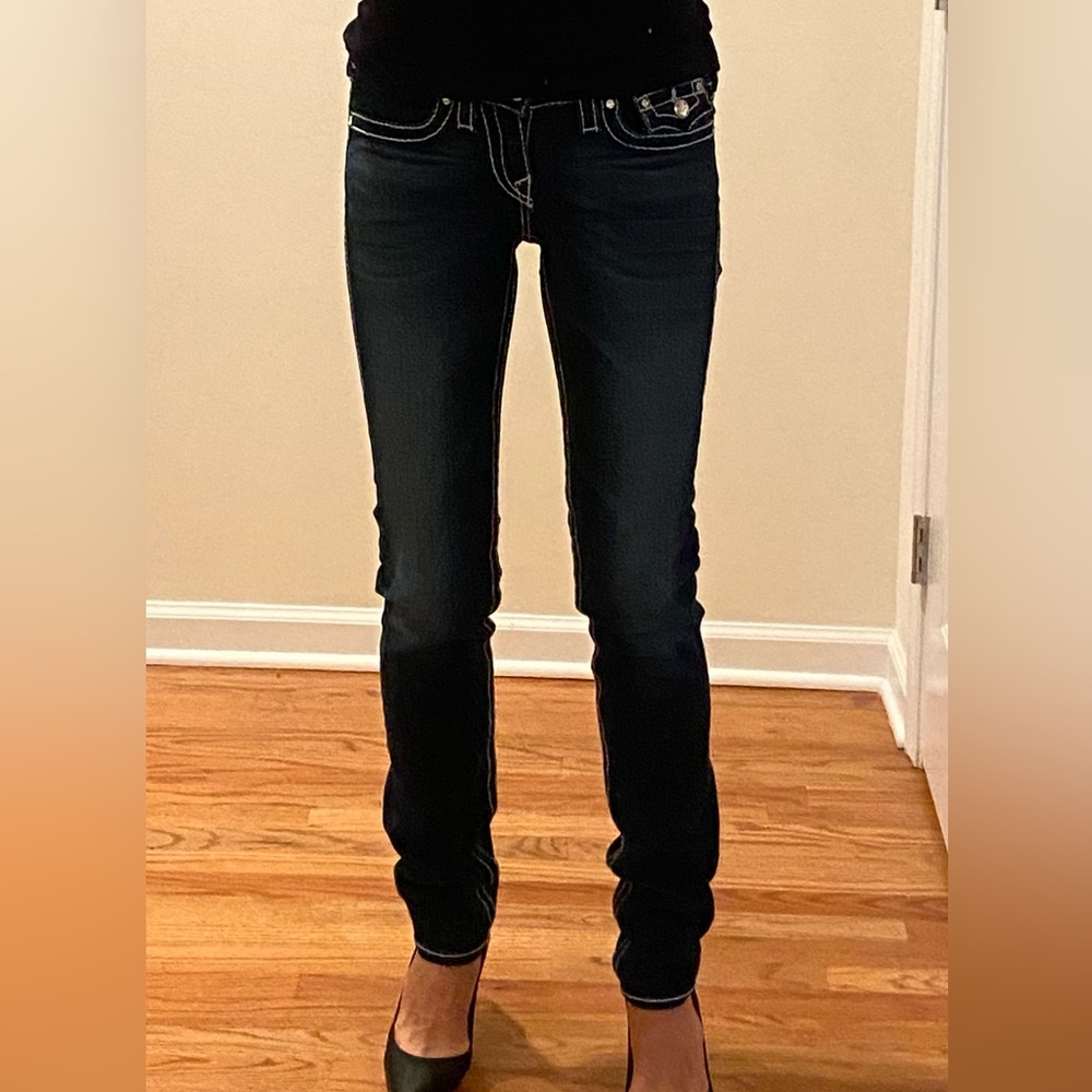 True religion blue denim jeans long, skinny, stretchy size 28